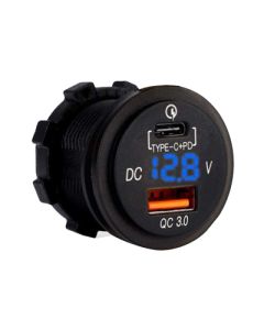 Accelevision USBR-QC Flush Mount Full size USB jack and USBC Jack for charging with built in voltmeter